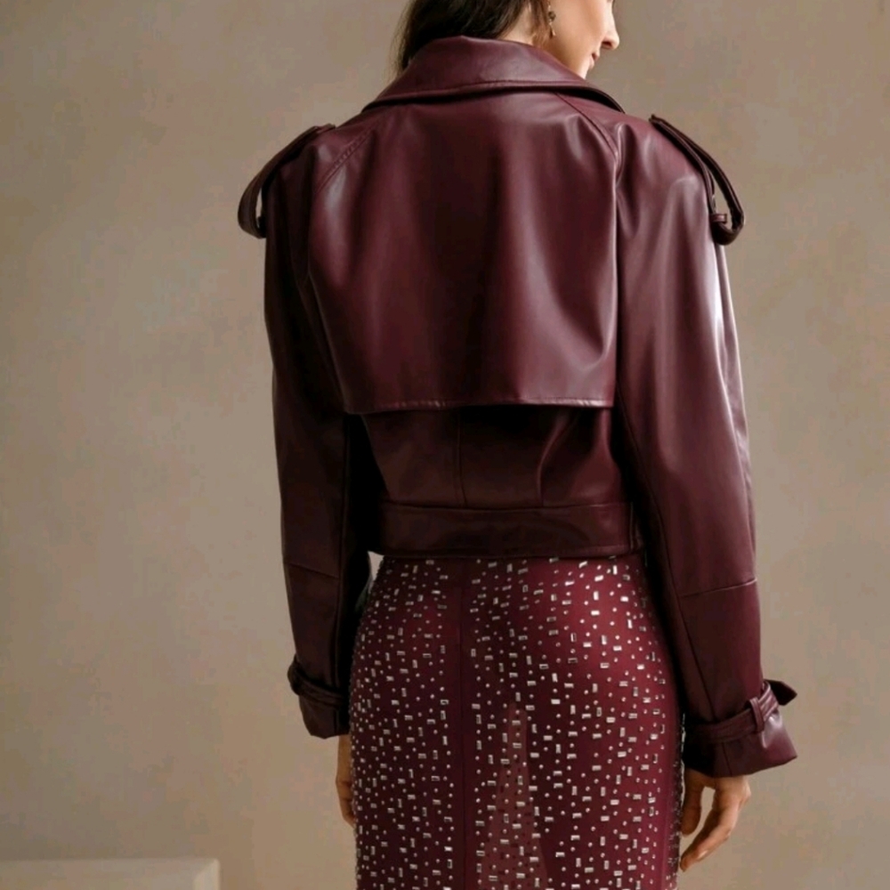 Elegant Women Long Sleeve Leather Jacket - Picture 9 of 11